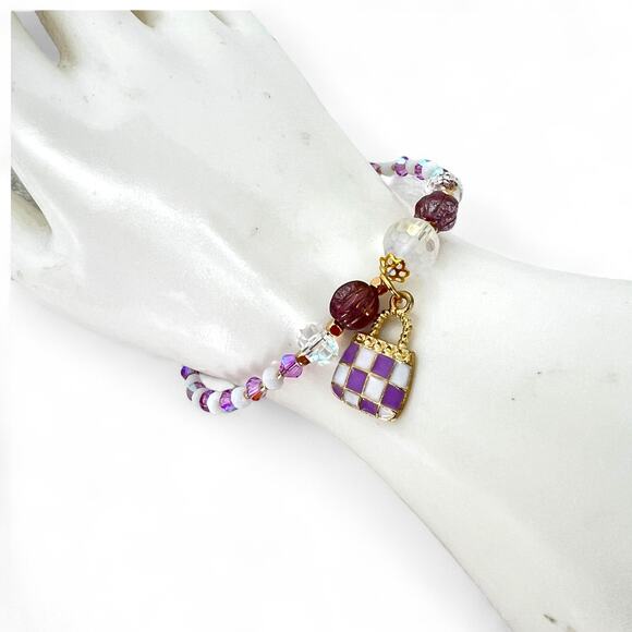 Sparkling Crystal Bracelet Handbag Charm Lavender & White 8.5" Glam Reseller Bag - Picture 2 of 5